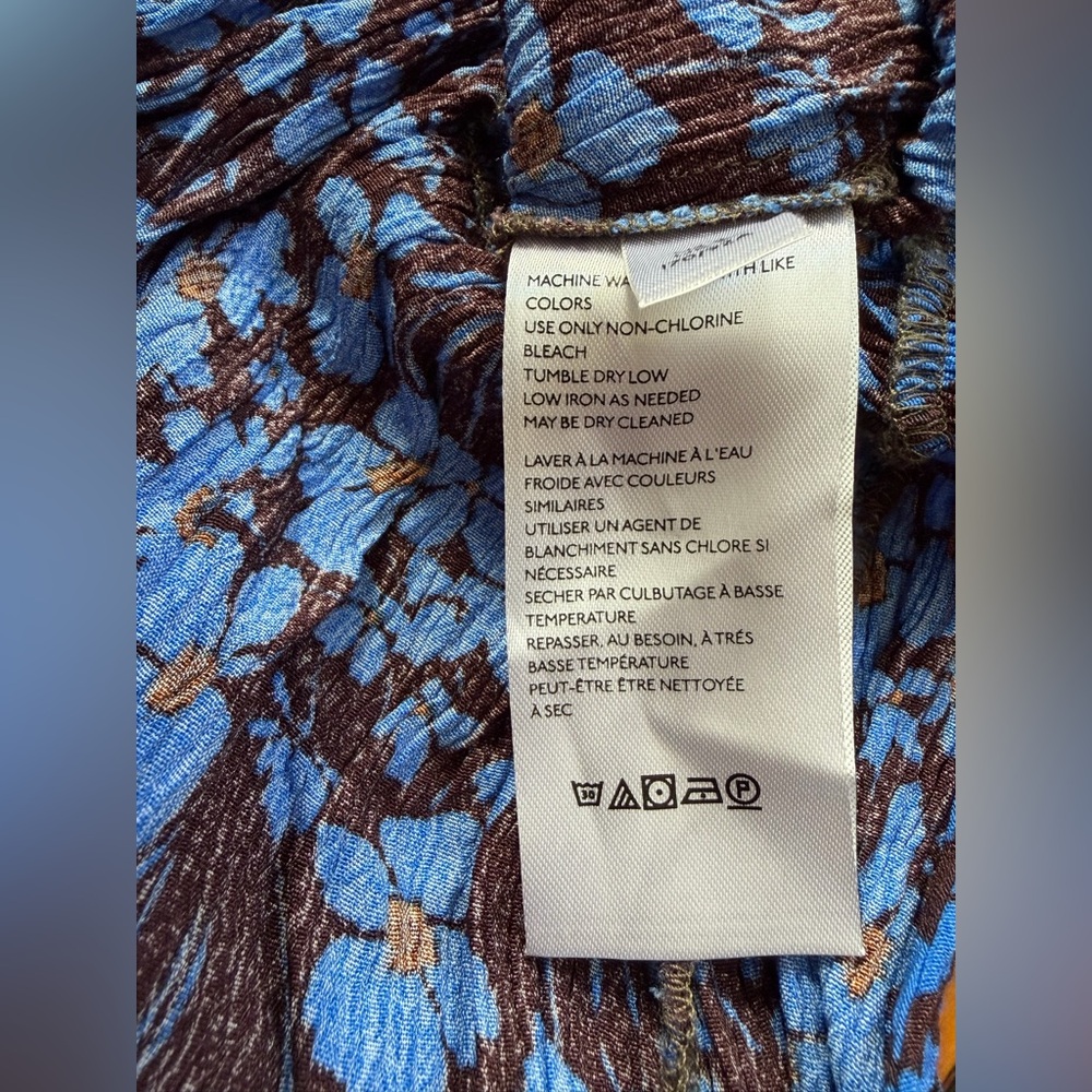 Free People “Two Paths” Smocked Blue & Brown Floral Jumpsuit Size S - Picture 11 of 11